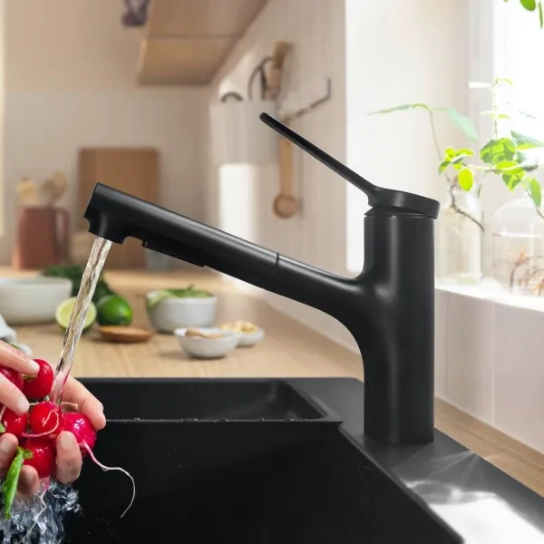 Zesis M33 Robinet de cuisine, extractible, pivotant noir mat