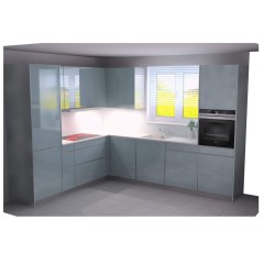 Küche ozeanblau Hochglanz lackiert nur Möbel ohne Elektrogeräte