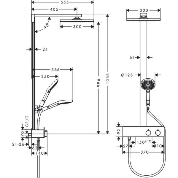 Hansgrohe Raindance E 300 1jet Showerpipe 350 ST , - Nettoland.ch