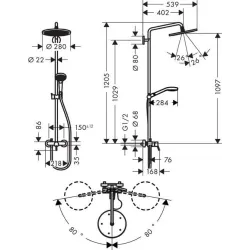 Croma Select 280 Air 1jet Showerpipe mit Einhebelmischer chrom 