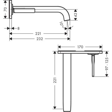 Axor 36114000 Citterio E Einhebel-Waschtischmischer Unterputz für Wandmontage mit Auslauf 221 mm und Platte