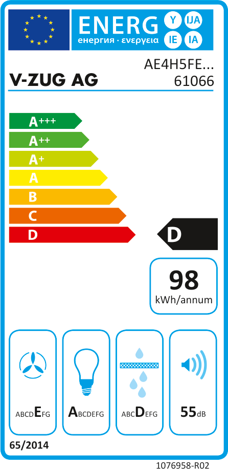  V-ZUG Dunstabzug AiroClearEinbau V400 6106600001 Energieeffizienzklasse