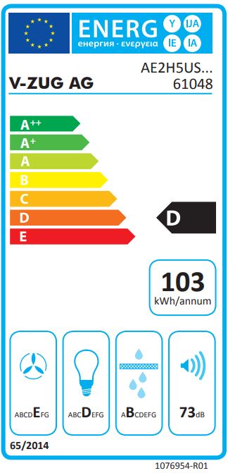  V-ZUG hottes aspirantes 6104800003 Energieeffizienzklasse