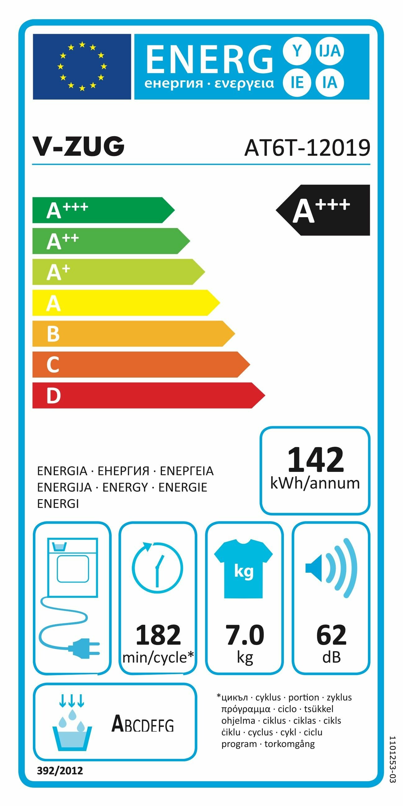  V-ZUG V6000 Sèche-linge & Tumblers 1201900000 Energieeffizienzklasse