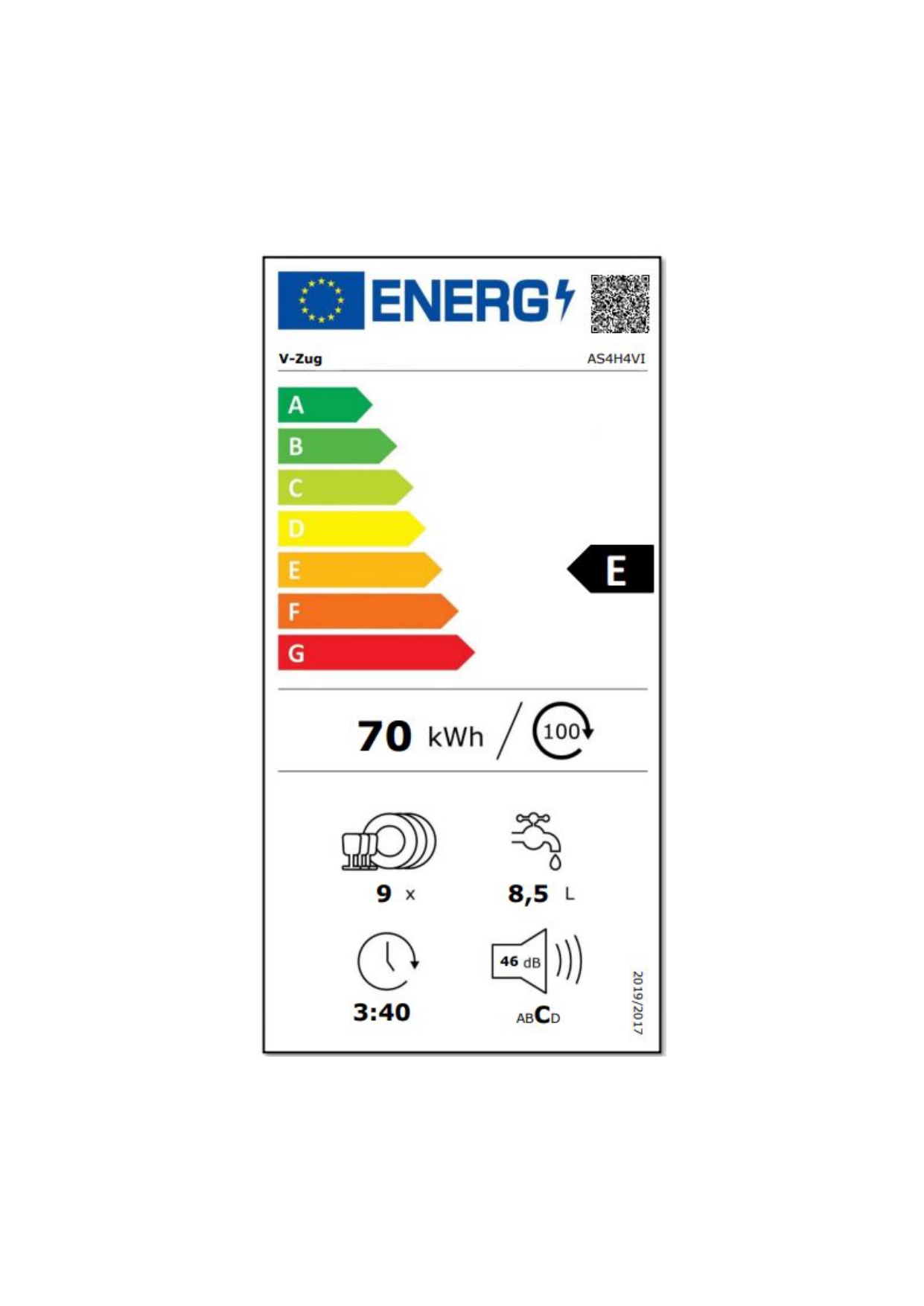  V-ZUG Geschirrspüler AdorinaSpülen V400 VS 4114200000 Energieeffizienzklasse