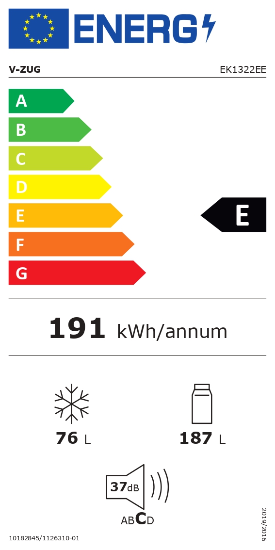  V-ZUG Réfrigérateurs encastrables 55 cm (Norme CH / SMS) Energieeffizienzklasse