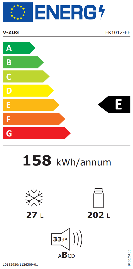  V-ZUG Kühl-/Gefriergerät Perfect eco 5105510000 Energieeffizienzklasse