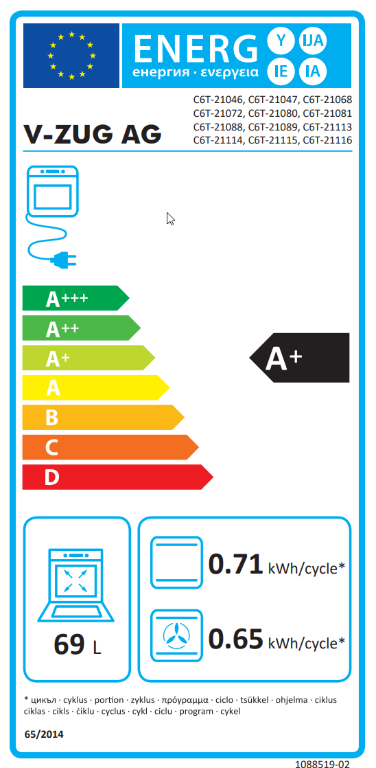 V-ZUG Backofen Combair V6000 76C 2111600001 Energieeffizienzklasse V-ZUG Backofen Combair V6000 76C 2111600001 Energieeffizienzklasse