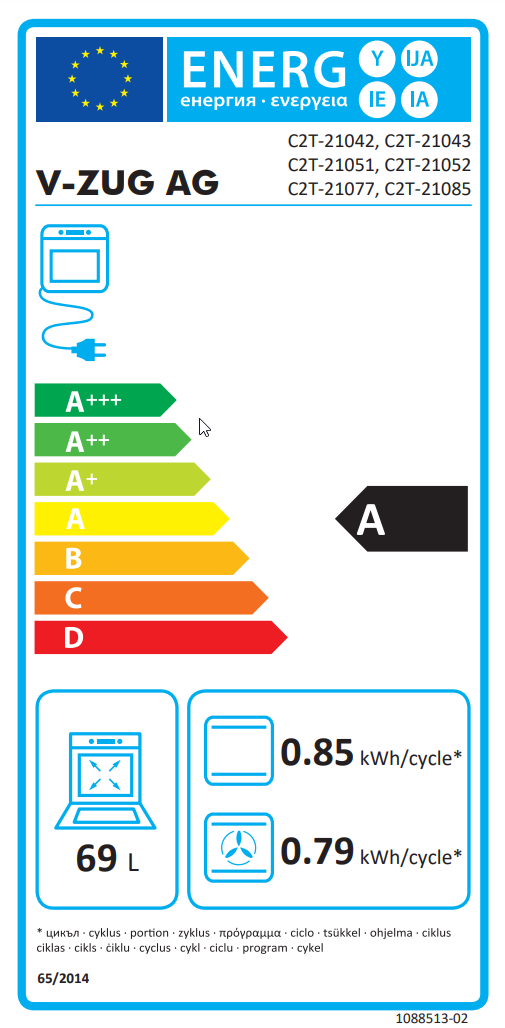 V-ZUG Backofen Combair V2000 60C 2104200005 Energieeffizienzklasse V-ZUG Backofen Combair V2000 60C 2104200005 Energieeffizienzklasse