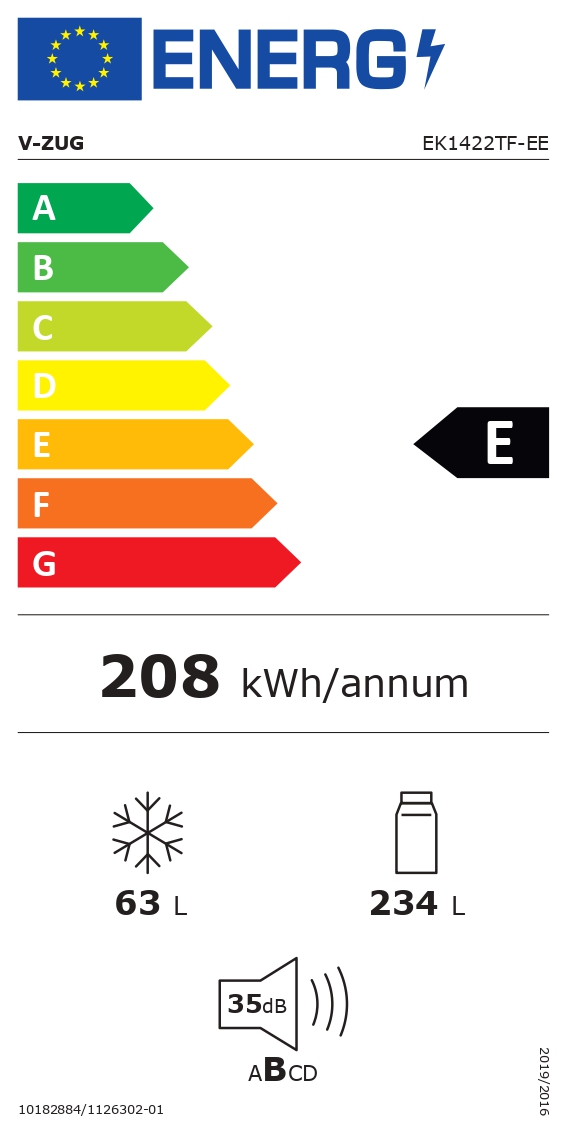  V-ZUG Kühl-/Gefriergerät Noblesse eco 5106810015 Energieeffizienzklasse
