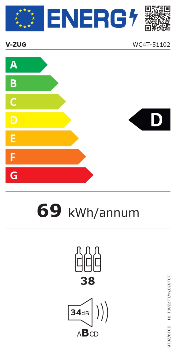 V-ZUG Caves à vin encastrable 60 cm (UE Norme) 5110200001 Energieeffizienzklasse V-ZUG Caves à vin encastrable 60 cm (UE Norme) 5110200001 Energieeffizienzklasse