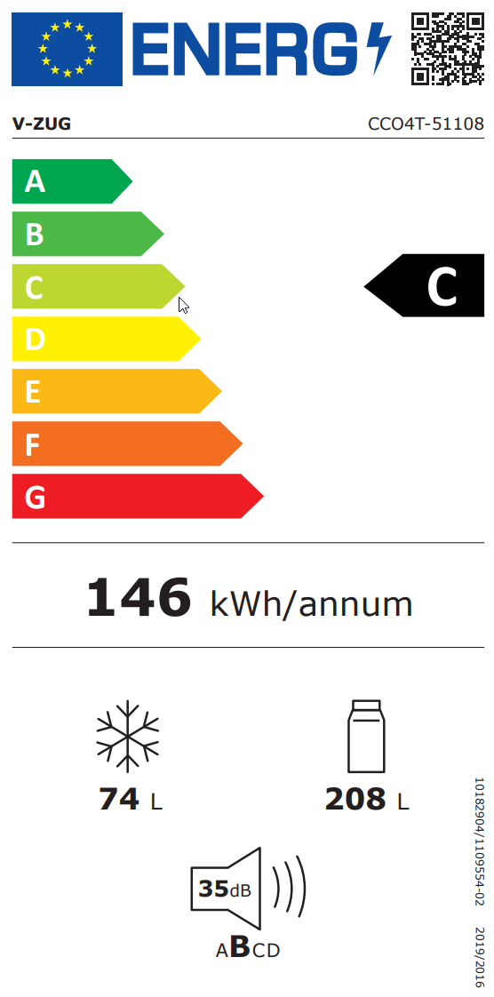  V-ZUG CombiCooler V4000 178KNI 5111400001 Energieeffizienzklasse