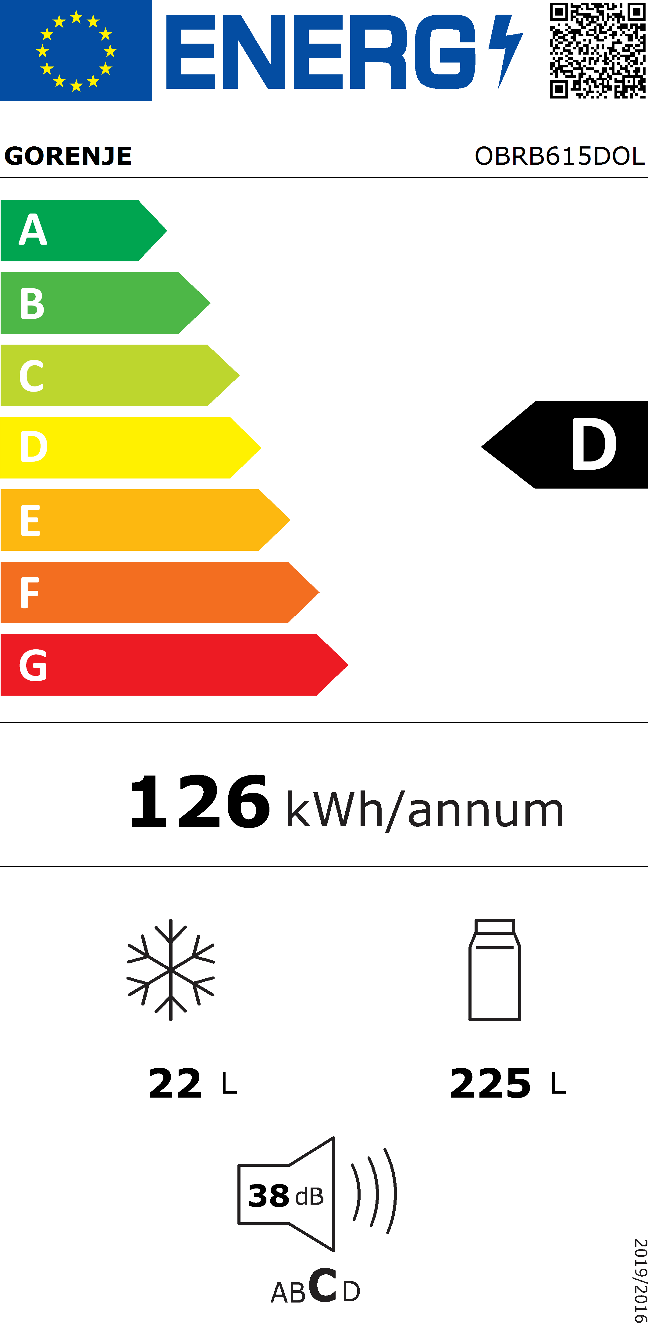  Gorenje OBRB615DOL Energieeffizienzklasse