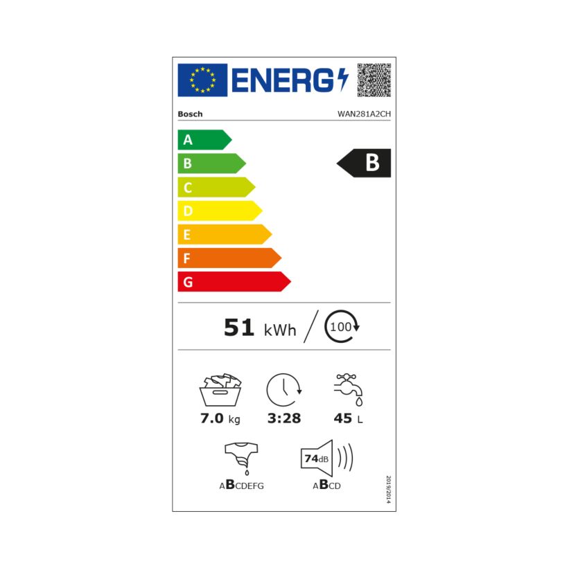 Bosch WAN281A2CH Energieeffizienzklasse Bosch WAN281A2CH Energieeffizienzklasse