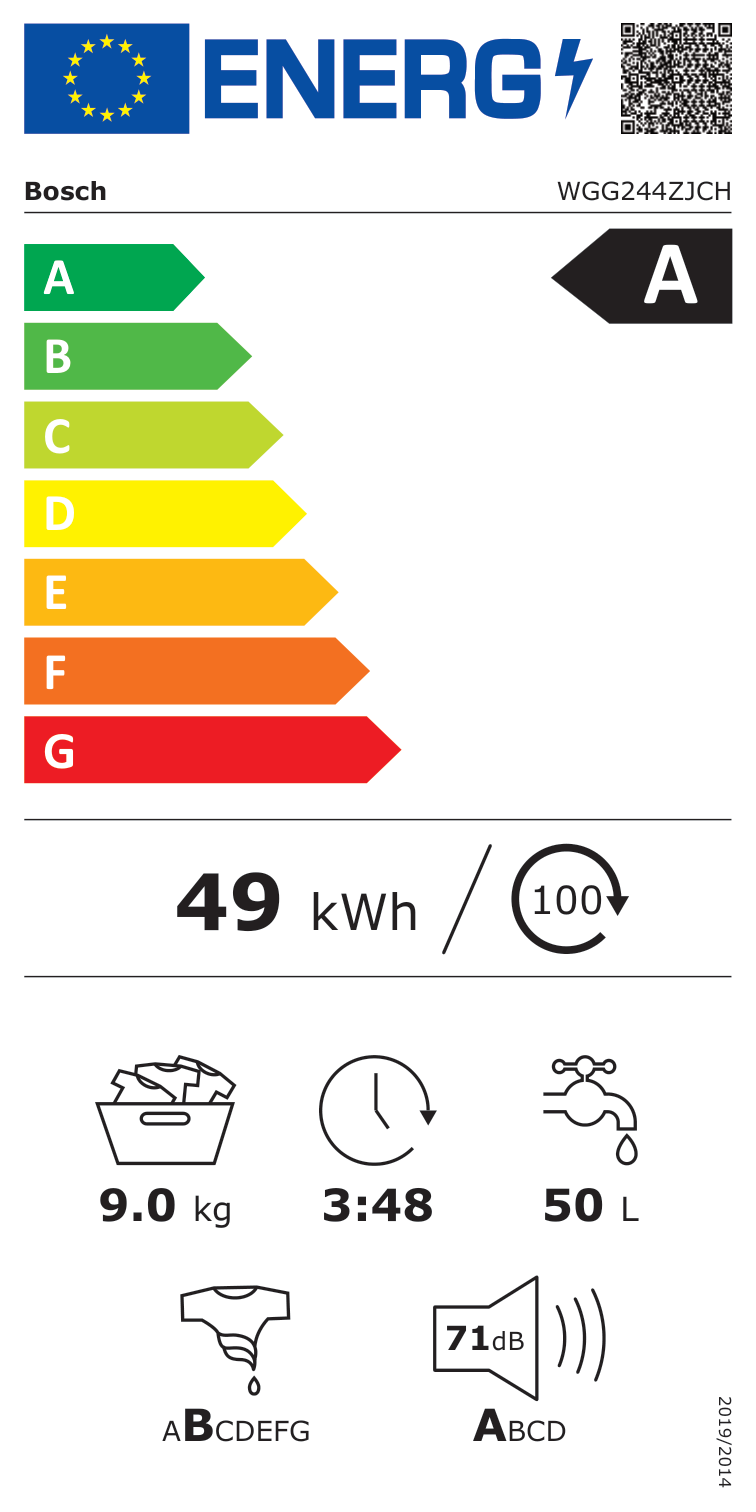  Bosch WGG244ZJCH Energieeffizienzklasse