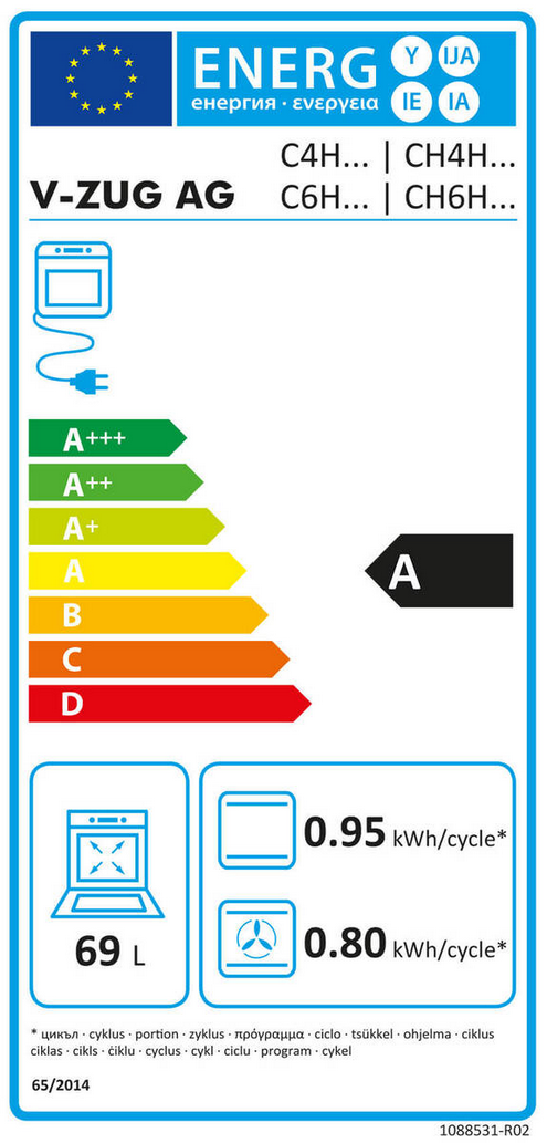 V-ZUG V600 Four encastrable 60 cm (UE Norme) 2113000001 Energieeffizienzklasse V-ZUG V600 Four encastrable 60 cm (UE Norme) 2113000001 Energieeffizienzklasse