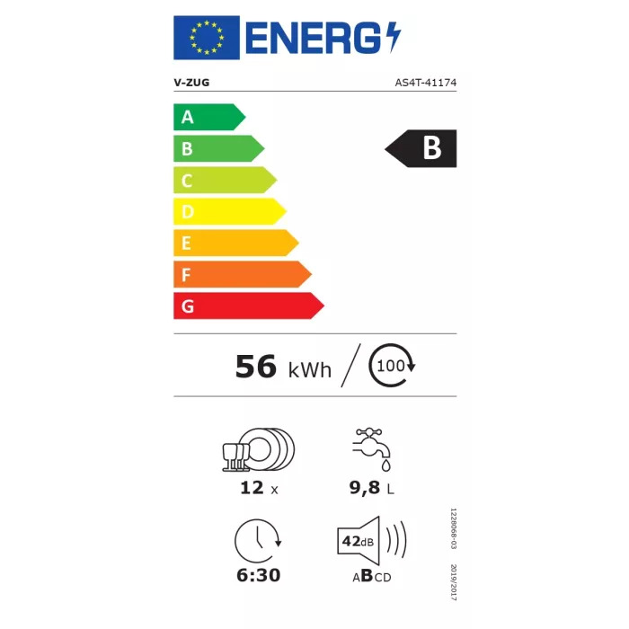  V-ZUG V4000 Lave-vaisselle entièrement intégré Norme UE 60cm 4117400002 Energieeffizienzklasse