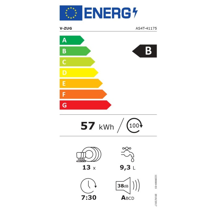  V-ZUG AdoraSpülen V4000 VGBO 4117500003 Energieeffizienzklasse