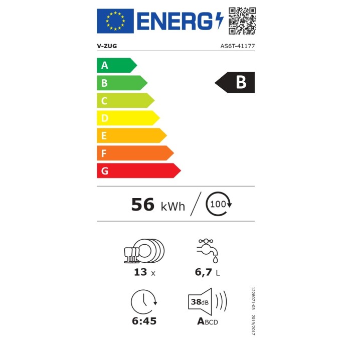  V-ZUG AdoraSpülen V6000 VGBO 4117700001 Energieeffizienzklasse