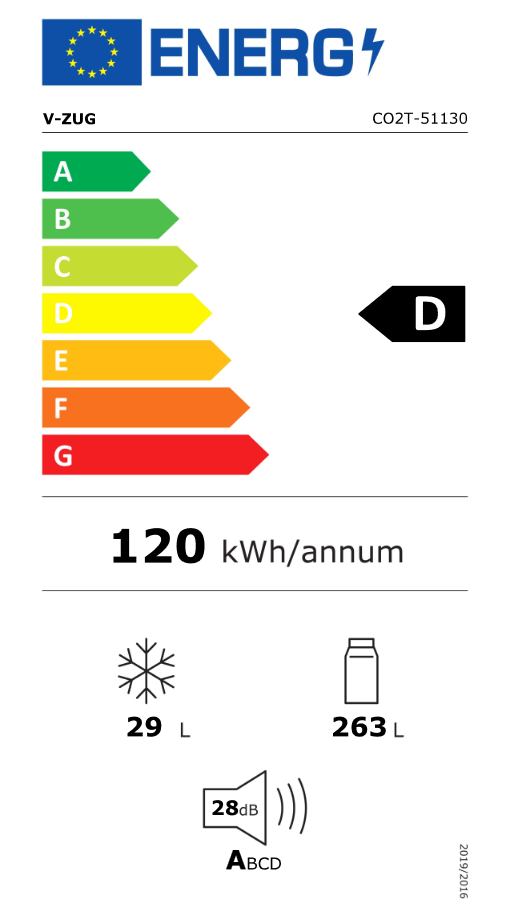  V-ZUG V2000 Réfrigérateurs encastrables 55 cm (Norme CH / SMS) 5113000001 Energieeffizienzklasse