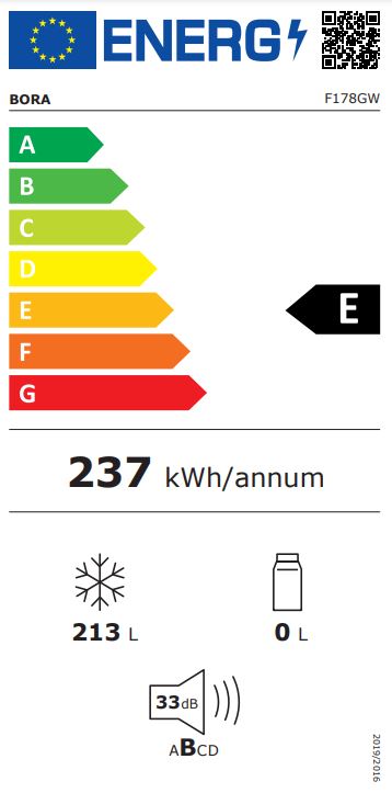  Bora Congélateur Freeze avec raccordement à l'eau F178GW droit Congélateurs encastrables 60 cm (UE Norme) Energieeffizienzklasse