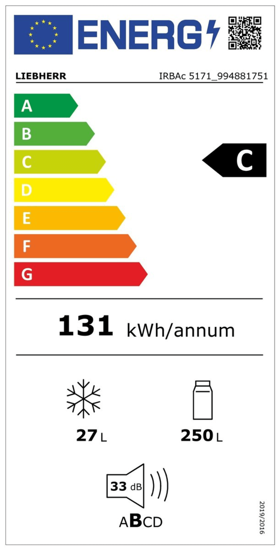  LIEBHERR IRBAc 5171 Einbaukühlschrank 60 cm (EU-Norm) Energieeffizienzklasse