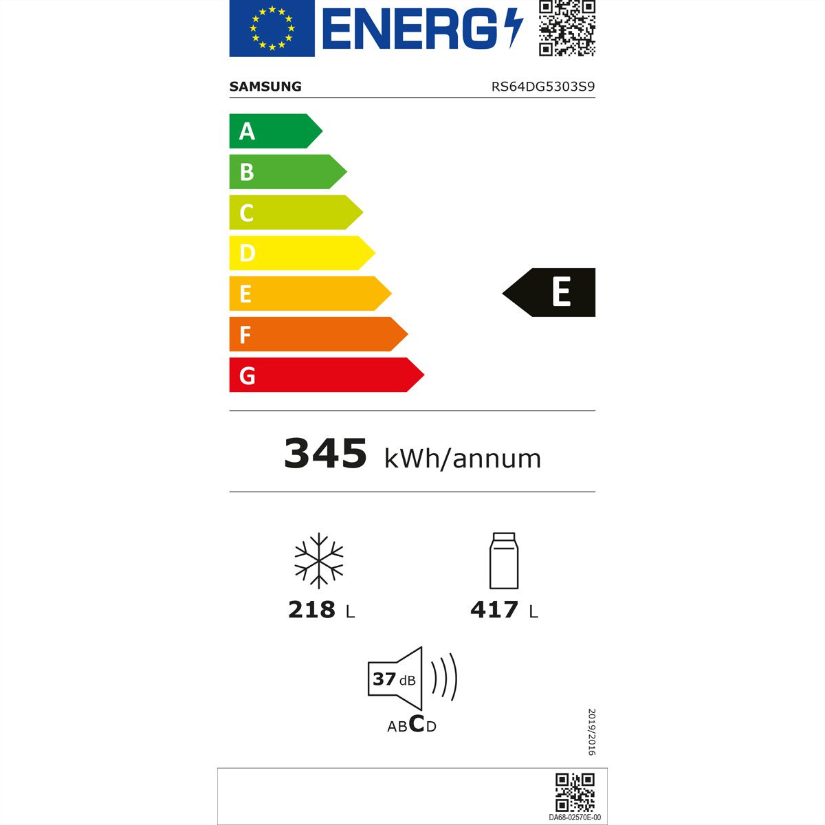  Samsung RS64DG5303S9WS Energieeffizienzklasse
