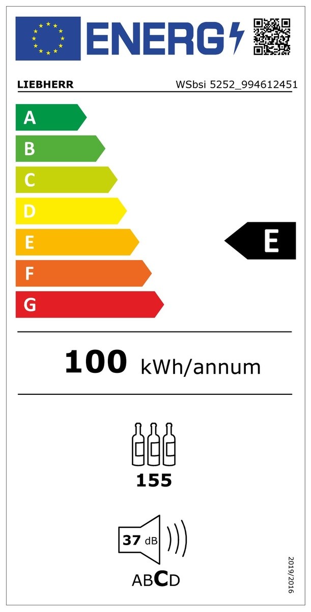  LIEBHERR WSbsi 5252 Vinidor Weinkühlschrank Freistehend Energieeffizienzklasse