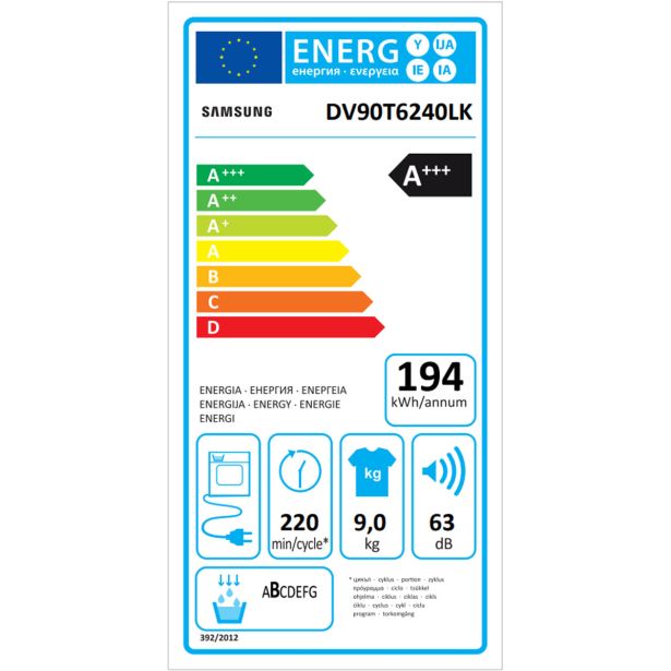 Samsung DV90T6240LK/S5 Energieeffizienzklasse Samsung DV90T6240LK/S5 Energieeffizienzklasse