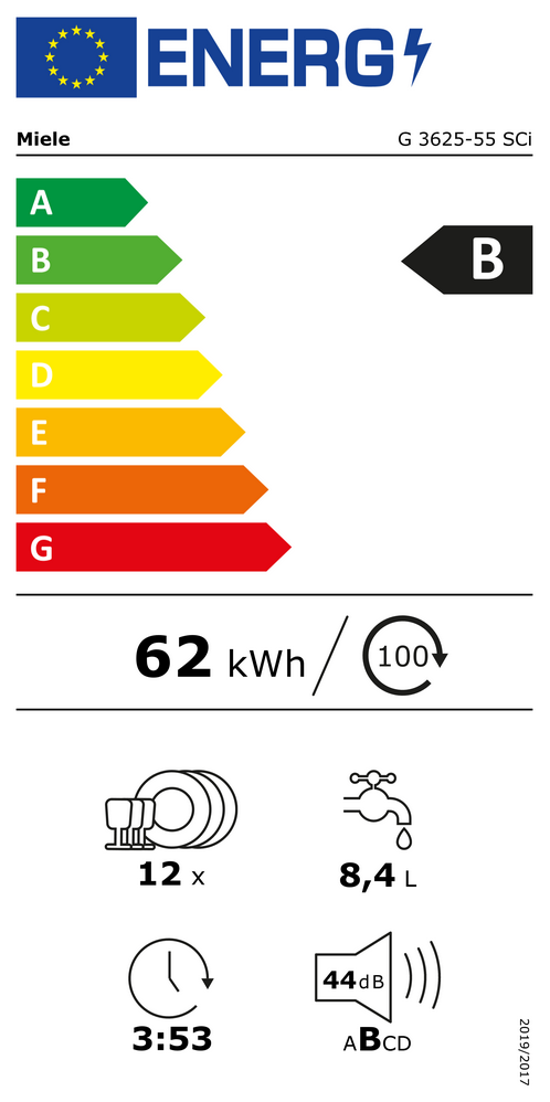 Miele G 3625-55 SCi Energieeffizienzklasse Miele G 3625-55 SCi Energieeffizienzklasse