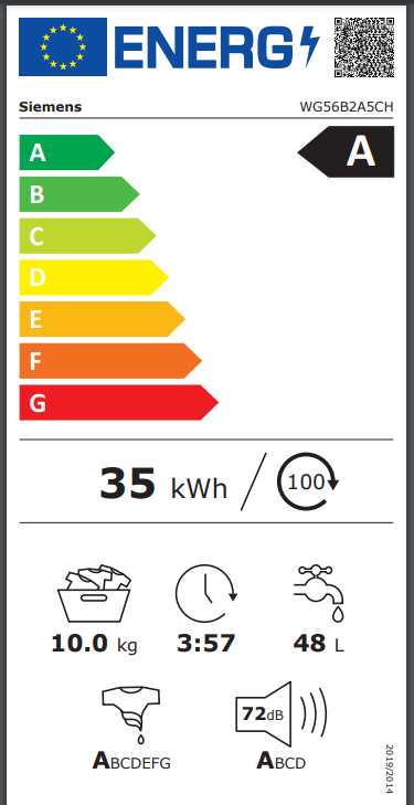 Bosch WG56B2A5CH Energieeffizienzklasse Bosch WG56B2A5CH Energieeffizienzklasse