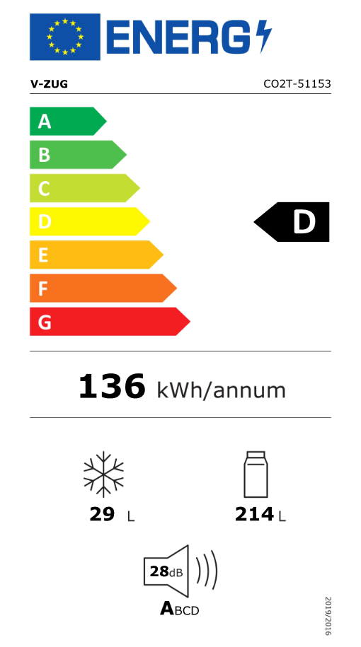  V-ZUG 5115300001 5115300001 Energieeffizienzklasse