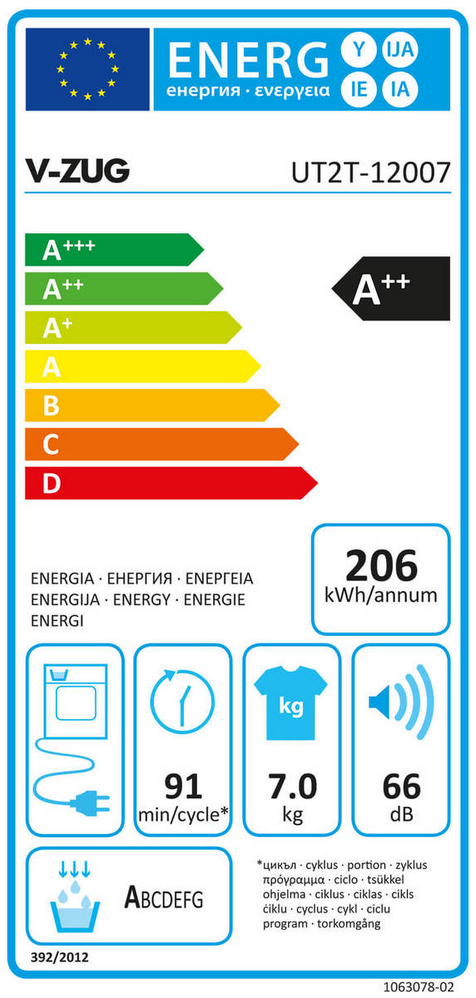 V-ZUG UnimaticTrocknen V2000 1203700001 Energieeffizienzklasse V-ZUG UnimaticTrocknen V2000 1203700001 Energieeffizienzklasse
