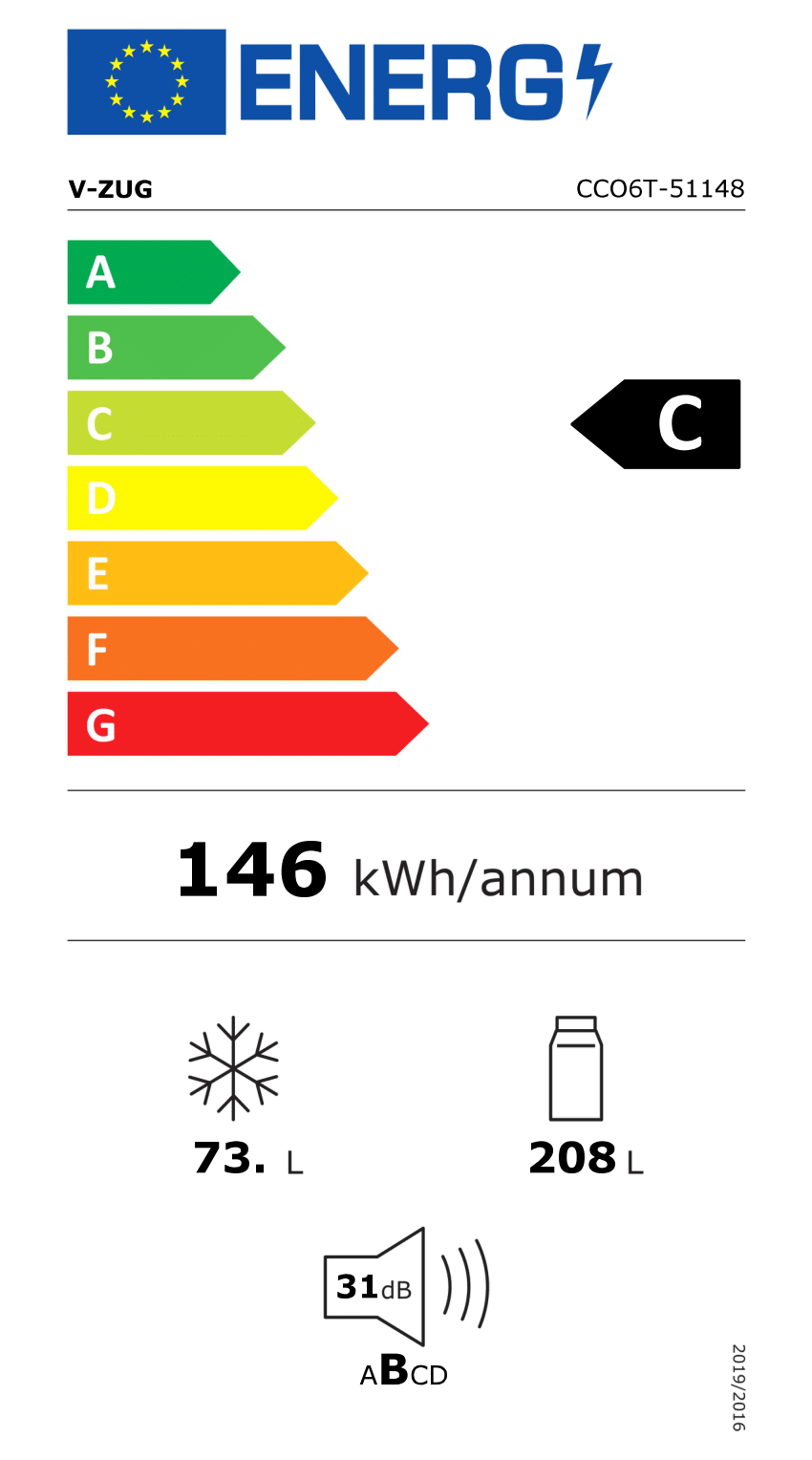  V-ZUG CombiCooler V6000 178NI 5114800001 Energieeffizienzklasse