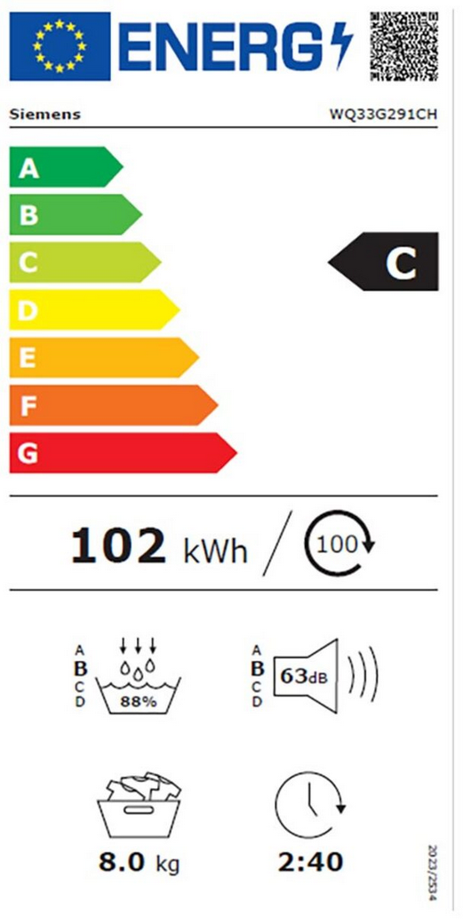  Siemens WQ33G291CH Energieeffizienzklasse