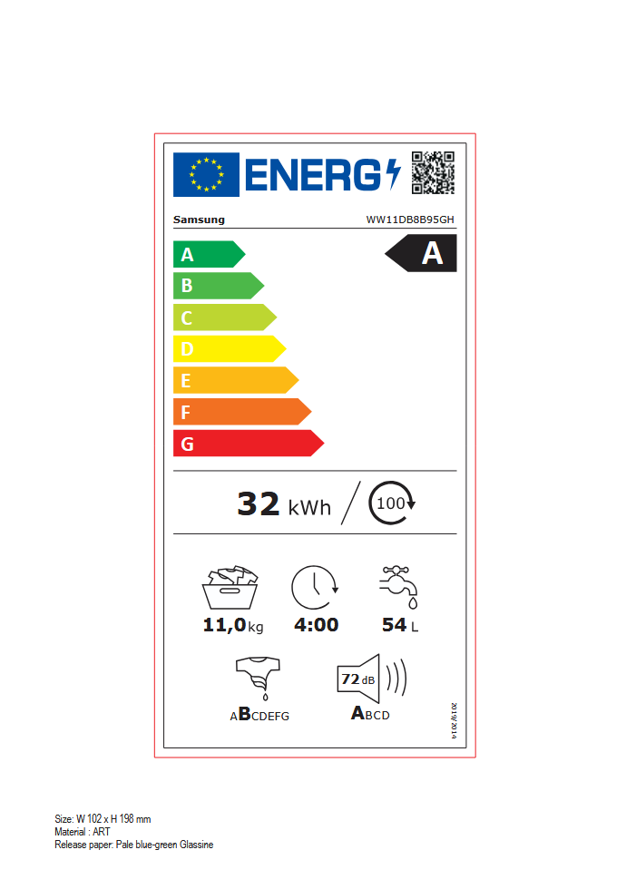  Samsung WW11DB8B95GHU5 Energieeffizienzklasse