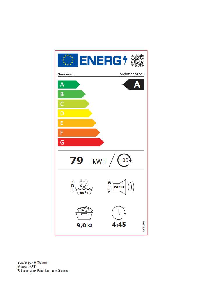  Samsung DV90DB8845GHU5 Energieeffizienzklasse