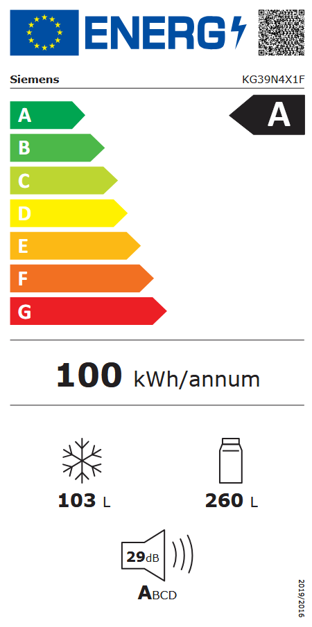  Siemens KG39N4X1F Energieeffizienzklasse