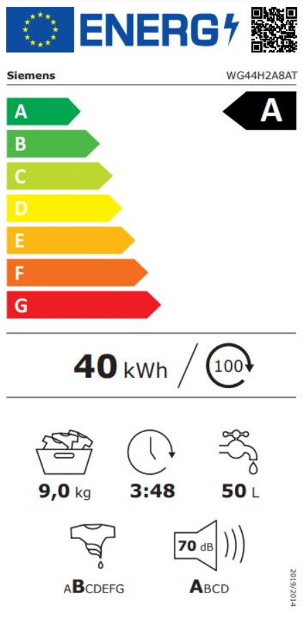 Siemens WG44H2A8AT Energieeffizienzklasse Siemens WG44H2A8AT Energieeffizienzklasse
