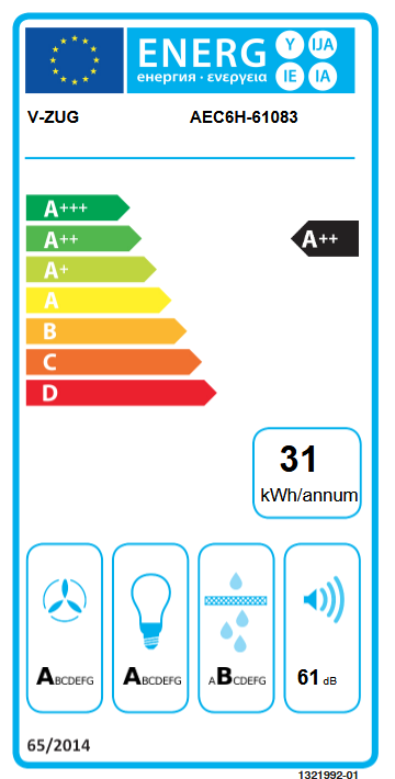 V-ZUG Hotte à déflecteur plat norme UE 60cm 6108300000 Energieeffizienzklasse V-ZUG Hotte à déflecteur plat norme UE 60cm 6108300000 Energieeffizienzklasse