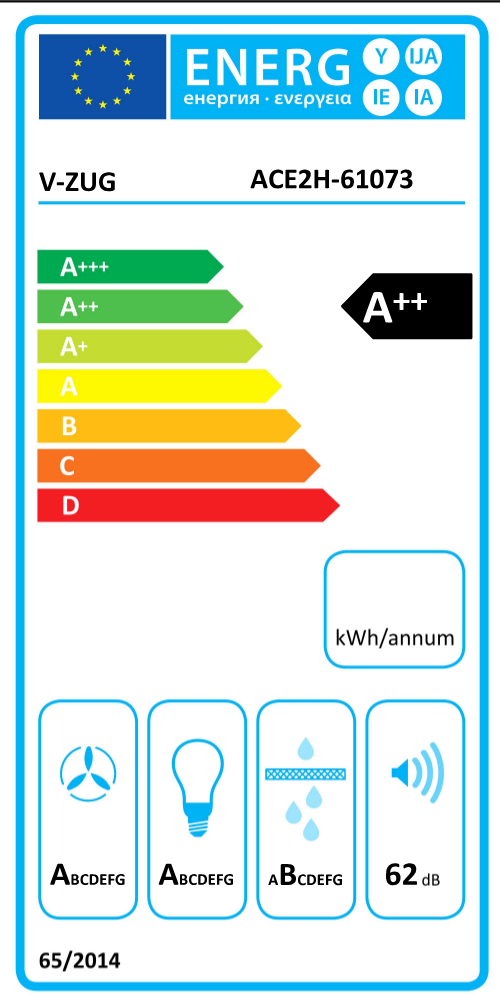  V-ZUG Hotte à déflecteur plat norme UE 60cm 6107300002 Energieeffizienzklasse