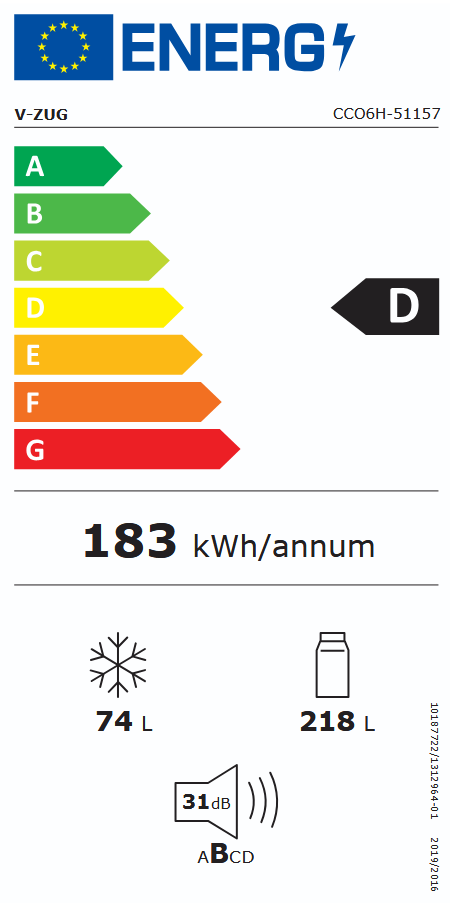 V-ZUG V600 Réfrigérateur encastrable 60 cm (UE Norme) 5115700000 Energieeffizienzklasse V-ZUG V600 Réfrigérateur encastrable 60 cm (UE Norme) 5115700000 Energieeffizienzklasse