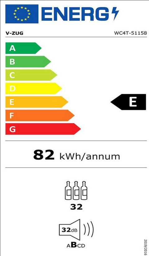  V-ZUG Caves à vin encastrable 60 cm (UE Norme) 5115800001 Energieeffizienzklasse