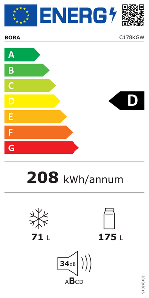  Bora C178KGWS2 Réfrigérateur encastrable 60 cm (UE Norme) Energieeffizienzklasse