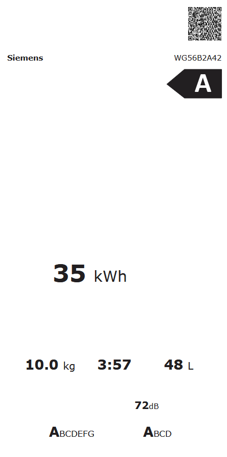 Siemens WG56B2A42 Energieeffizienzklasse Siemens WG56B2A42 Energieeffizienzklasse