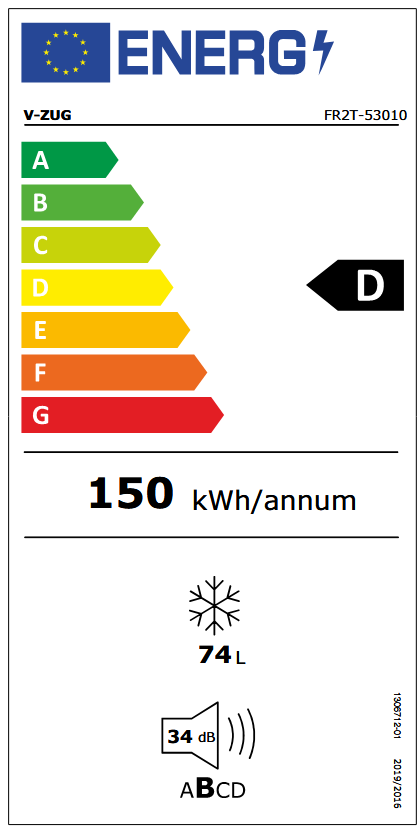V-ZUG Congélateurs encastrables 60 cm (UE Norme) 5301000000 Energieeffizienzklasse V-ZUG Congélateurs encastrables 60 cm (UE Norme) 5301000000 Energieeffizienzklasse