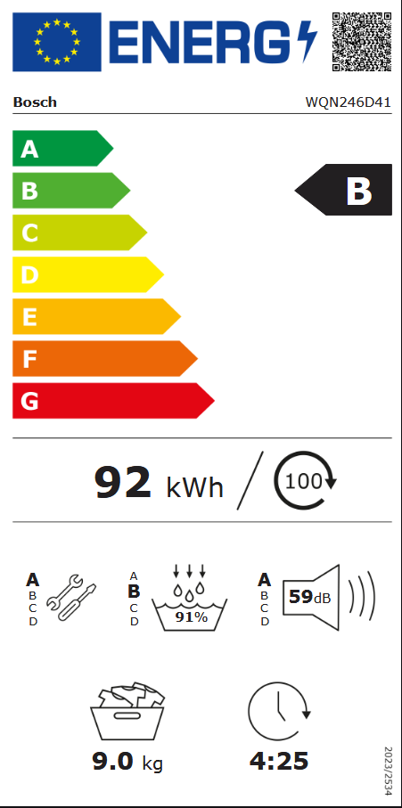  Bosch WQN246D41 Energieeffizienzklasse